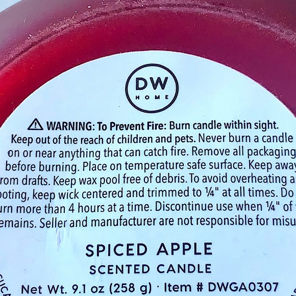 DW HOME CANDLE SPICED APPLE NEW 1 WICK RICHLY SCENTED NEW - Picture 4 of 4